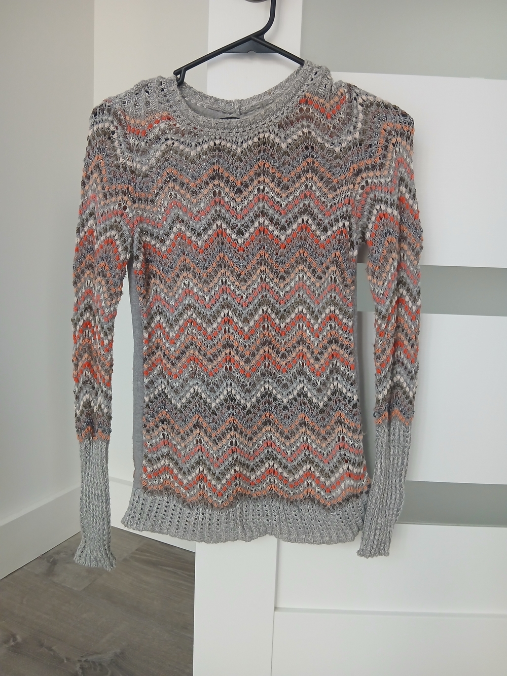 NIC+ZOE Gray Open-Knit Chevron Sweater with Peach Accents